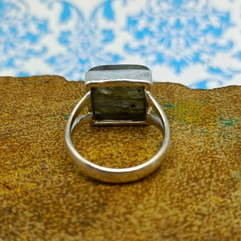 925 Sterling Silver Labradorite Gemstone Square Shape Boho Handmade Ring