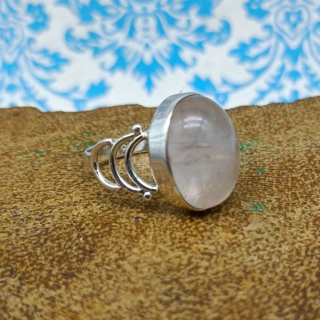 925 Sterling Silver Rose Quartz Gemstone Oval Shape Handmade Boho Ring