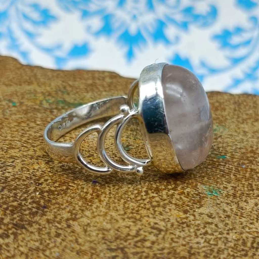 925 Sterling Silver Rose Quartz Gemstone Oval Shape Handmade Boho Ring