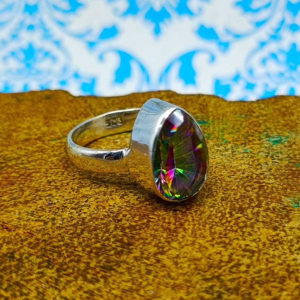 925 Sterling Silver Mystic Topaz Gemstone Pear Shape Handmade Ring Jewelry