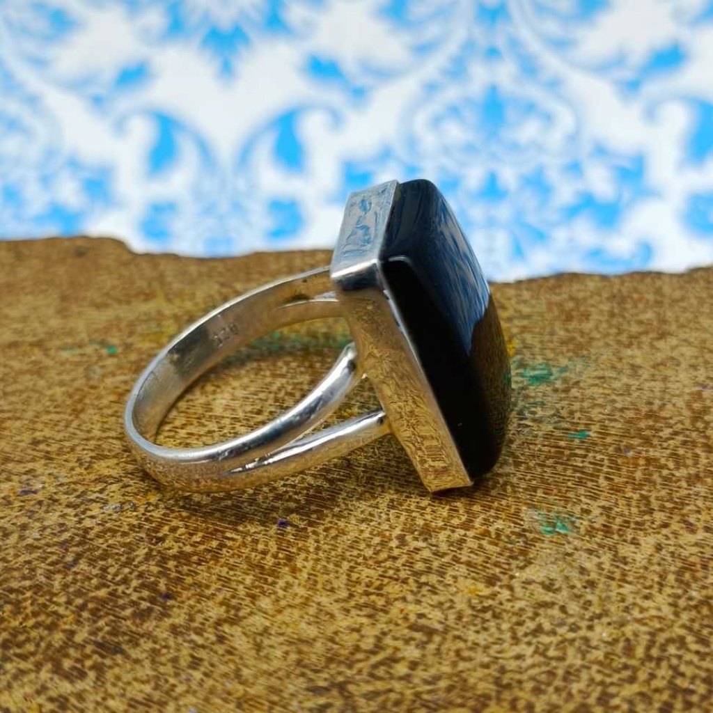 925 Sterling Silver  Black Onyx Square Shape Boho Handmade Ring