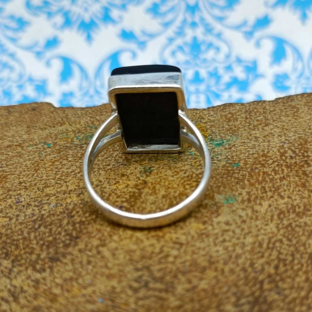 925 Sterling Silver  Black Onyx Square Shape Boho Handmade Ring