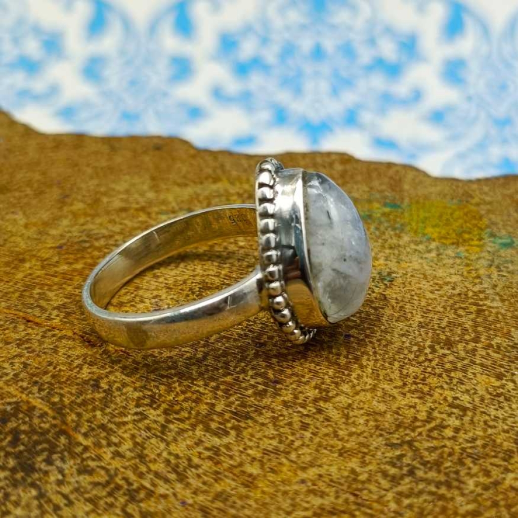 925 Sterling Silver Rainbow Moonstone Drop Shape Handmade Ring