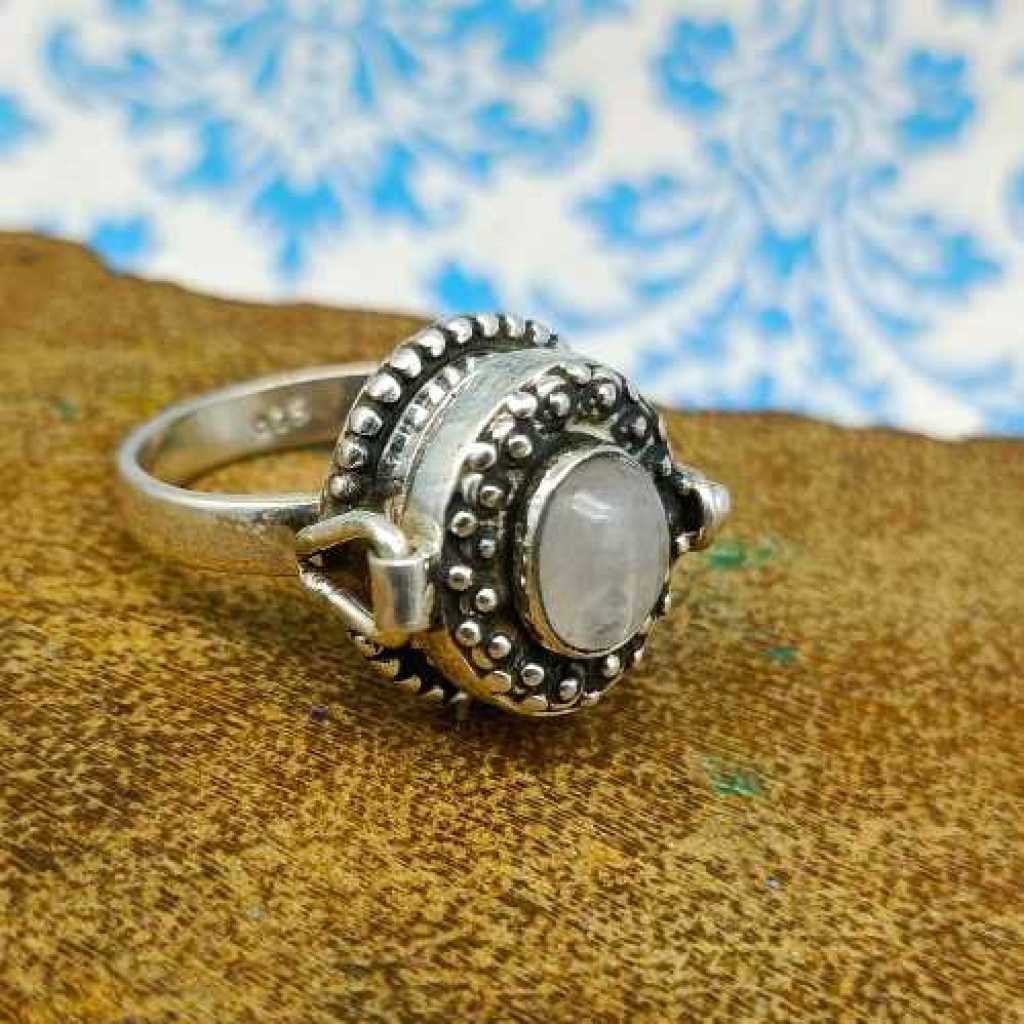 925 Sterling Silver White Rainbow Oval Shape Boho Ring Jewelry