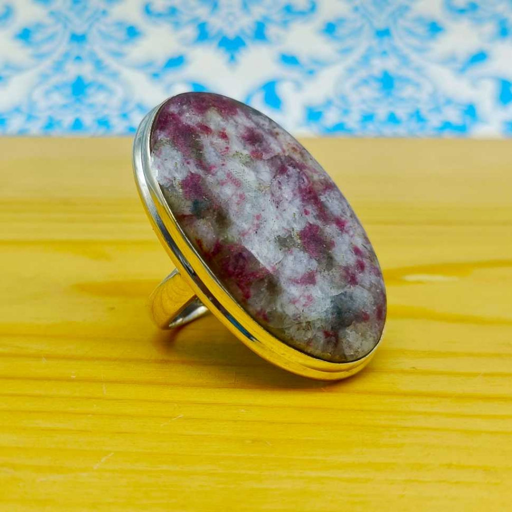 Natural Pink Unicron turmalin 925 Sterling Silver Oval Handmade Ring
