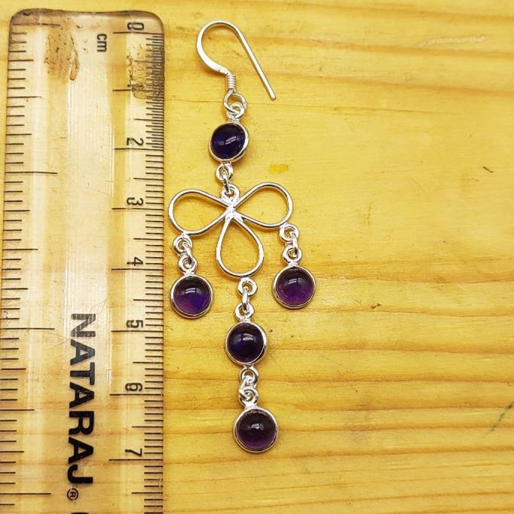 Natural Amethyst 925 Sterling Silver Round Shape Gemstone Earring