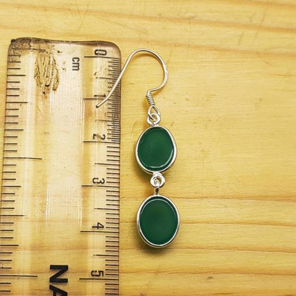 925 Sterling Silver Green Onyx Oval Shape Handmade Earring Jewelry