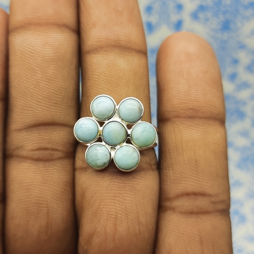 Authentic Dominican Larimar 925 Sterling Silver Round Shape Gemstone Ring