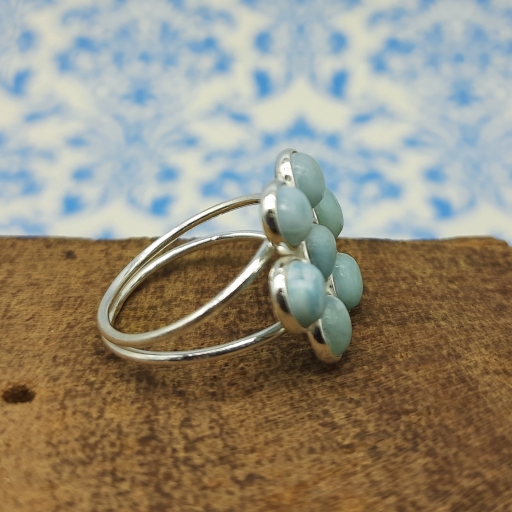 Authentic Dominican Larimar 925 Sterling Silver Round Shape Gemstone Ring