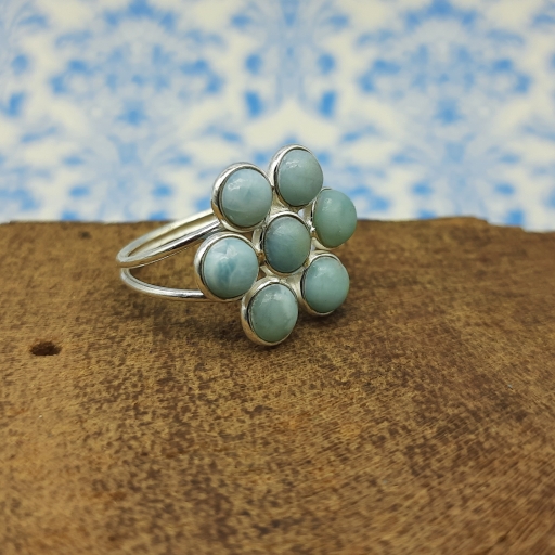 Authentic Dominican Larimar 925 Sterling Silver Round Shape Gemstone Ring