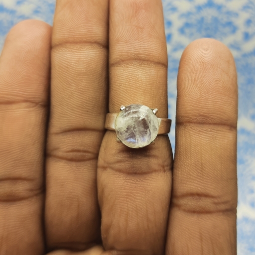 Hot Selling 925 Silver Simple Rainbow Moonstone Gemstone Adjustable Gift Item Ring