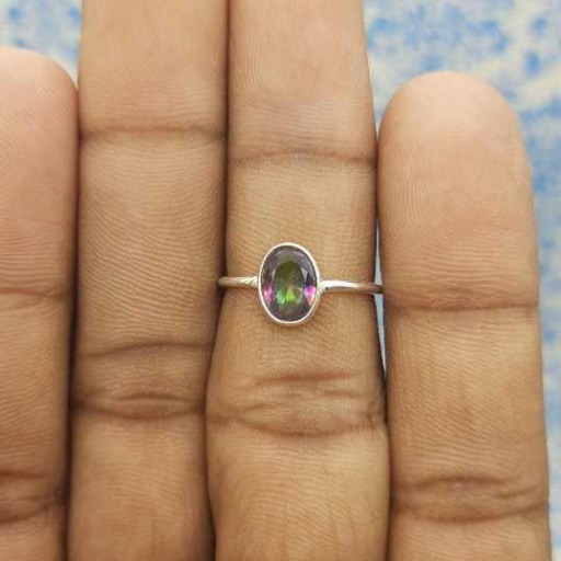 Oval Shape Faceted Mystic Topaz Gemstone Handmade 925 Sterling Silver Ring