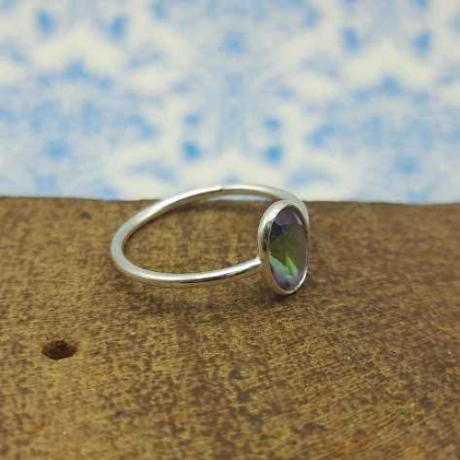 Oval Shape Faceted Mystic Topaz Gemstone Handmade 925 Sterling Silver Ring