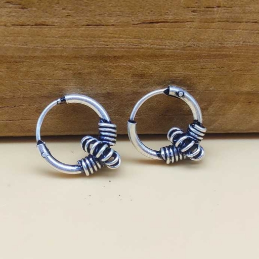 Spiral Design Handmade Vintage 925 Silver Bali Hoop Earring