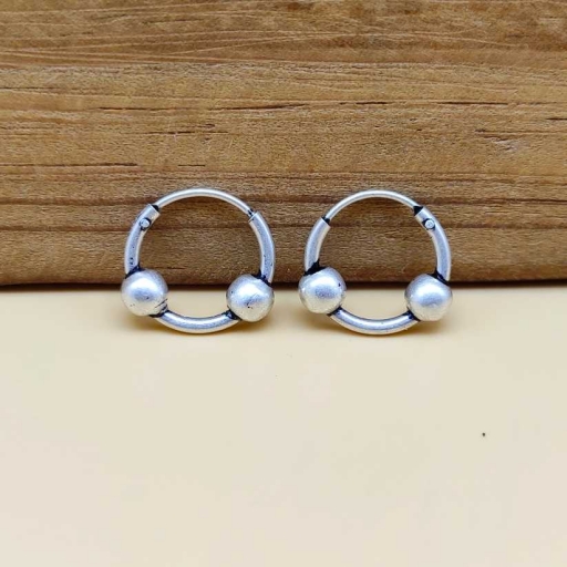 Small Two Wasser Designer Tribal Authentic Vintage Hoop 925 Silver Earring