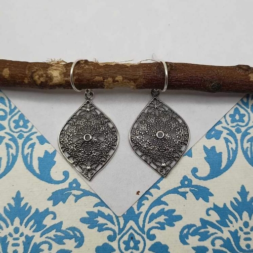 Diamond Shape Jali Design Handmade Bohemian 925 Sterling Silver Earring