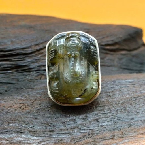 Labradorite Gemstone 925 Sterling Silver Carving Ganesh Ring