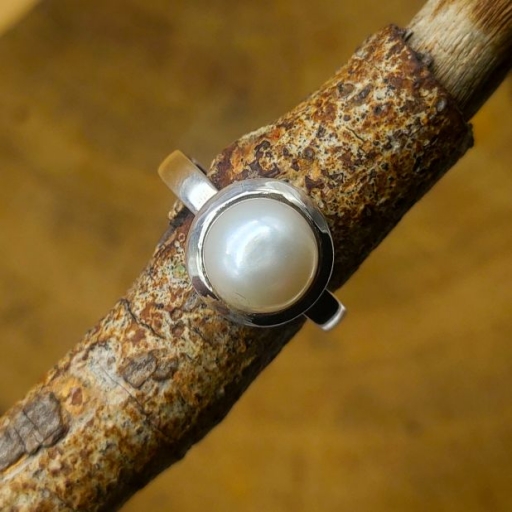 925 Sterling Silver Pearl Gemstone Round Shape Handmade Ring
