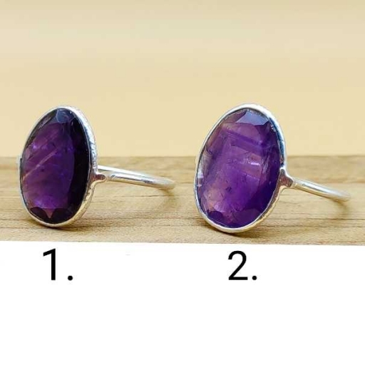 925 Sterling Silver Designer Amethyst Gemstone Bezel Ring