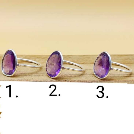 925 Sterling Silver Amethyst Gemstone Handmade Designer Faceted Dainty Ring
