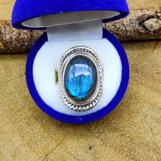 925 Sterling Silver Blue Fire Labradorite Gemstone Ring For Her