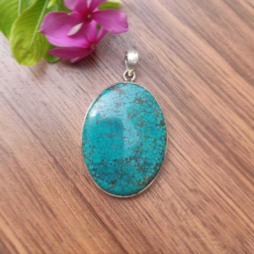 Tibeti Turquoise  Cabochon 925 Sterling Silver Handmade Pendant Gift Item For Her