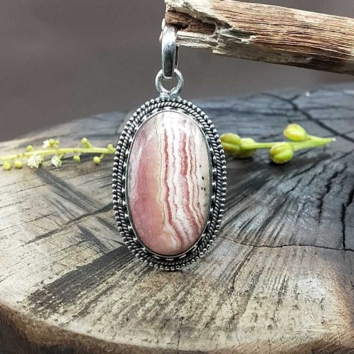 925 Sterling Silver  Natural Rhodochrosite Premium Quality Pendant for Her