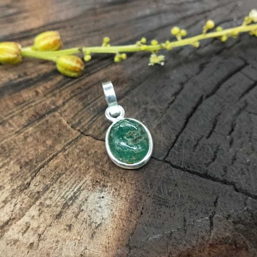 Cabochon Natural Emerald  Oval Shaped Pendant Anniversary Gift For Her