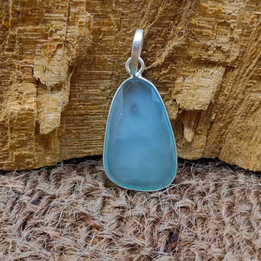 Faceted Aqua Chalcedony Gemstone Handmade 925 Sterling Silver Party Wear Pendant