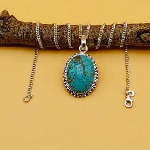 Designer Gift Item Bohemian Sterling Silver Tibetian Turquoise Gemstone Pendant