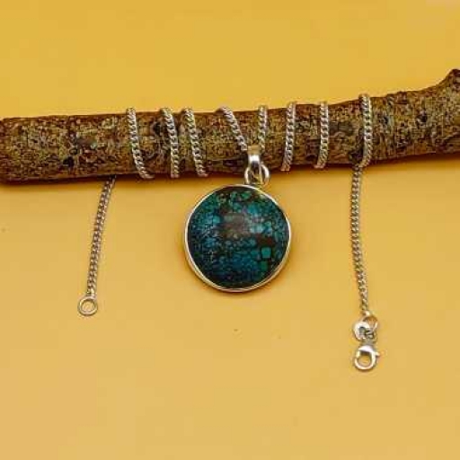 Sterling Silver 925 Natural Authentic Tibetian Turquoise Gemstone Bohemian Gift Item Pendant
