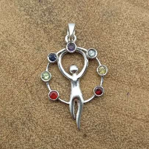 7 Chakra Color Gemstone Handcrafted 925 Sterling Silver Charm  Pendant