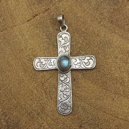 Labradorite Gemstone Designer 925 Sterling Silver Lord Jesus 'CROSS' Pendant