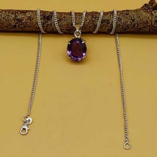 925 Sterling Silver Claw Prong Setted Bohemian Pendant With Faceted Amethyst
