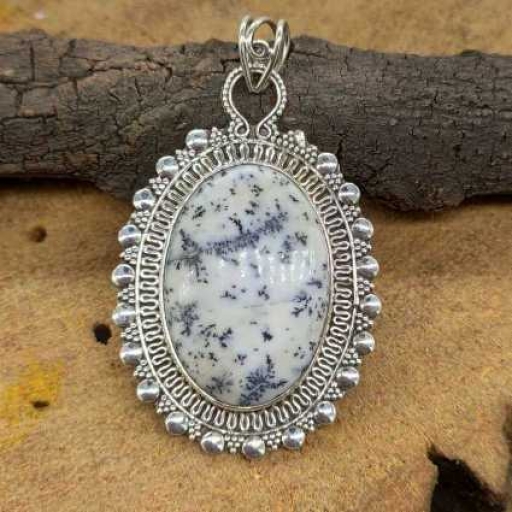 Dendritic Opal Gemstone Designer 925 Sterling Silver Gift For Her Designer Pendant