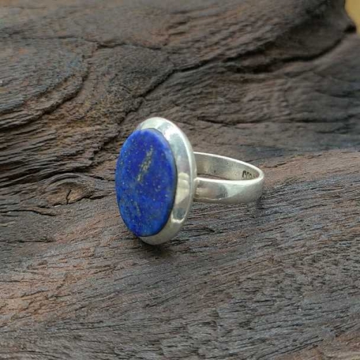 Flat Top Cabochon Lapis Lazuli Gemstone 925 Silver Bohemian Ring