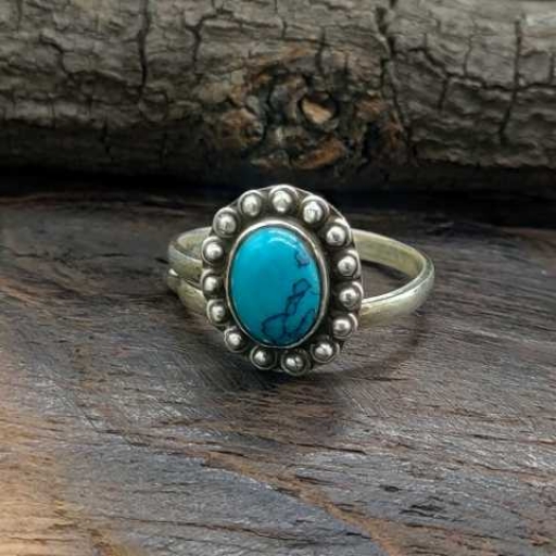 Dainty Adjustable Turquoise Gemstone 925 Sterling Silver Handmade Ring