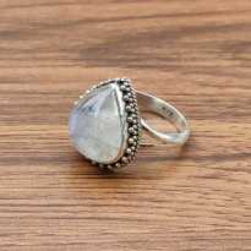 Drop Shape Rainbow Moonstone Handmade 925 Sterling Silver Ring