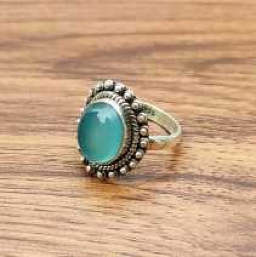 Handmade 925 Sterling Silver Blue Aqua Chalcedony Gemstone Ring
