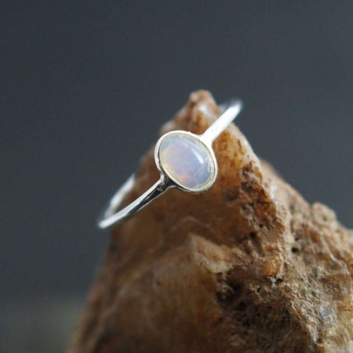Dainty Opal Gemstone Handmade 925 Silver Bezel Ring