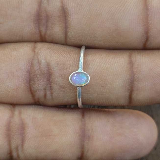 Oval Shape Opal Gemstone Handmade 925 Silver Bezel Ring