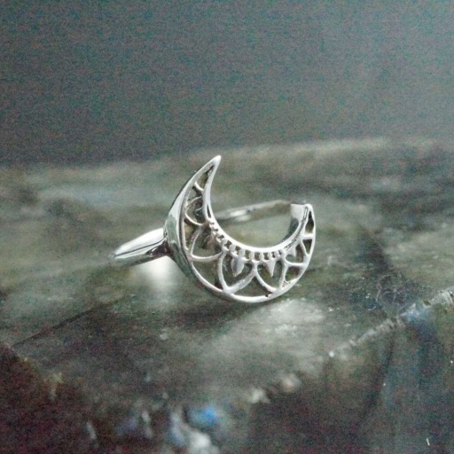 939 Sterling Silver Handmade Crecent Jali Moon Design Fine Stacking Bohemian Ring