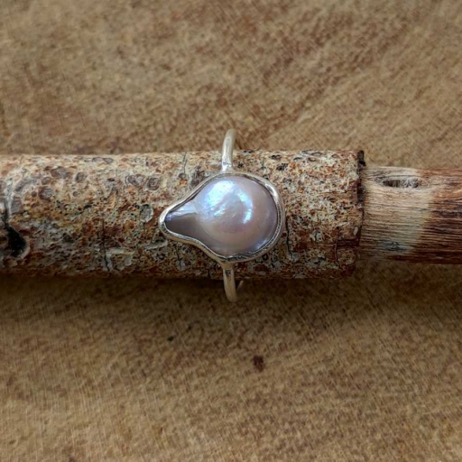 Drop Shape Natural Fresh Water Pearl Gemstone 925 Silver Ring