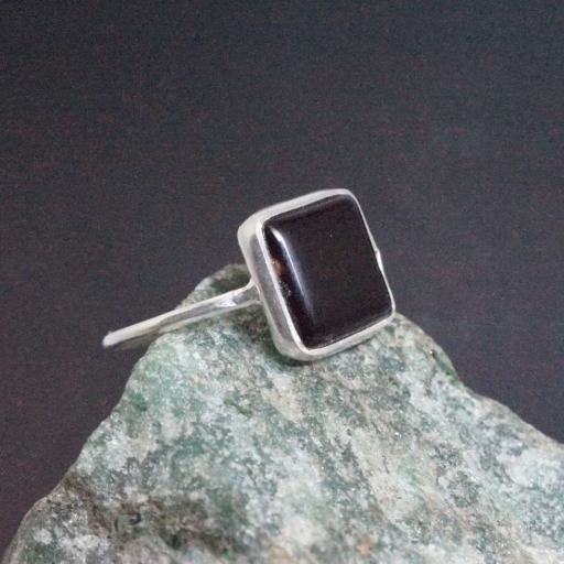 Square Shape Black Onyx Gemstone Cabochon 925 Sterling Silver Ring
