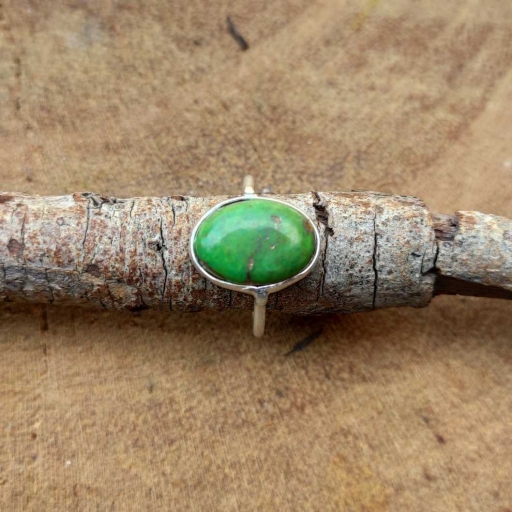 Green Copper Turquoise Gemstone Handmade Fine Bezel Silver Ring