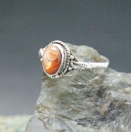 Natural Sun Stone Gemstone Handmade 925 Sterling Silver Ring