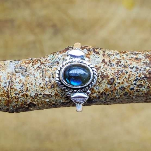 925 Sterling Silver Blue Fire Labradorite Gemstone Handmade Dainty Ring