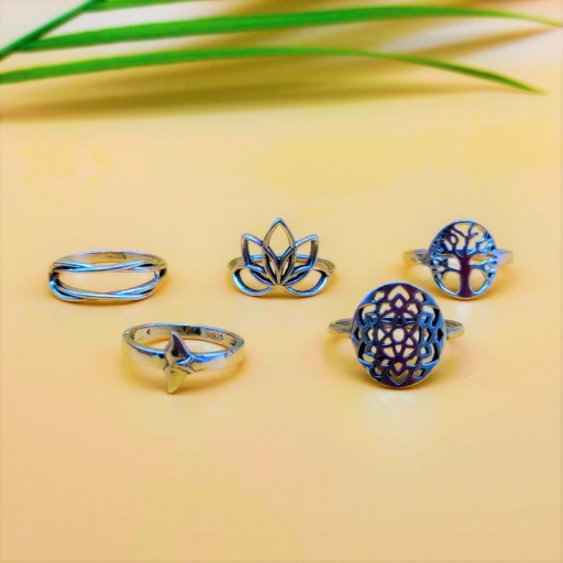 925 Sterling Silver Handmade Bohemian Flower Design Stacking Ring