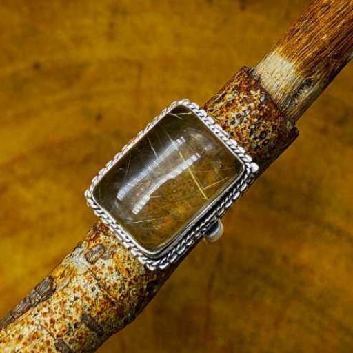 Rutile Quartz Gemstone Golden With Clear 925 Sterling Silver Handmade  Ring