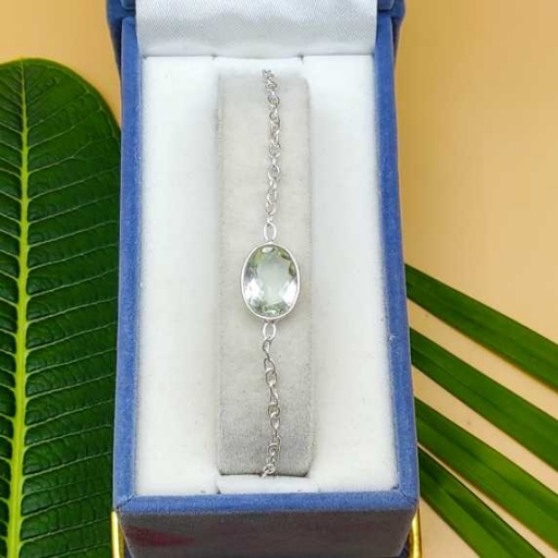 Faceted Crystal  Gemstone 925 Sterling Silver Chain Bracelet